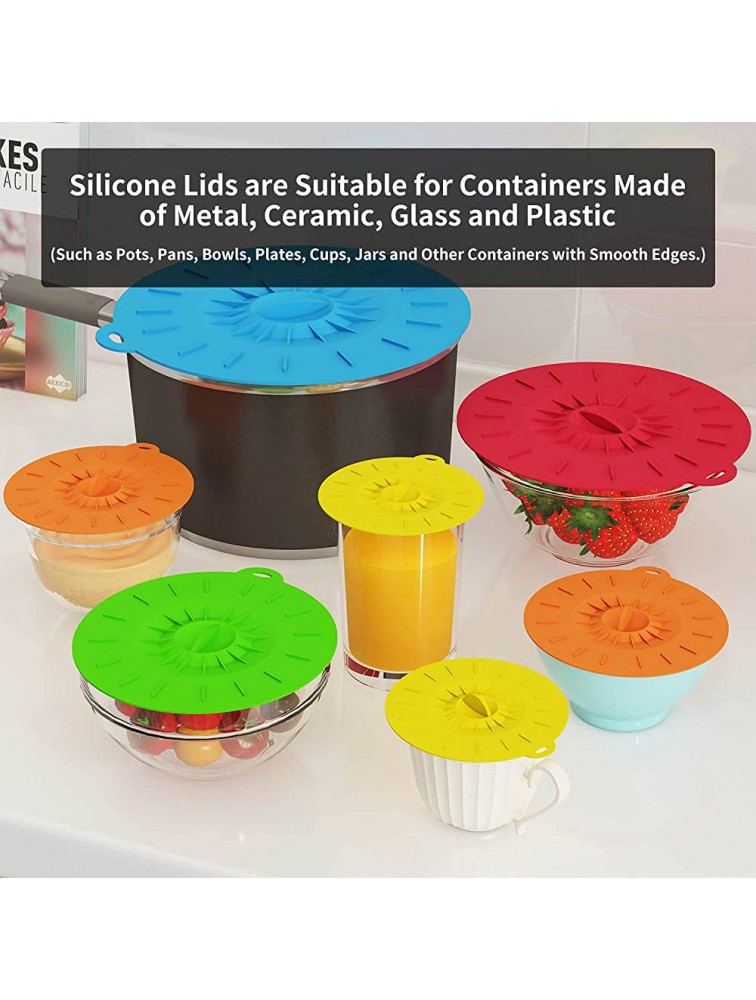 【7 Pack】Silicone Lids Microwave Splatter Cover 5 Sizes Reusable Heat Resistant Food Suction Lids fits Cups Bowls Plates Pots Pans Skillets Stove Top Oven Fridge BPA Free - B2RK87FNU