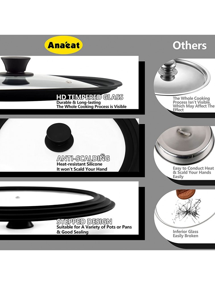 ANAEAT Silicone Universal Lid for Pots Pans and Skillets Tempered Glass Covered with Heat Resistant Silicone Rim Fits 11 12 and 12.5 Diameter Cookware -Easy to Use Replacement Frying Pan Cover - BBQU4LJJ1