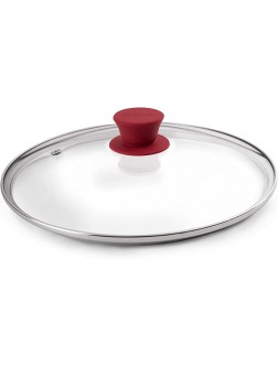 Glass Lid with Steam Vent Hole 10"-Inch 25.4-cm Compatible with Lodge Cast Iron Skillet Pan Fully Assembled Universal Replacement Cover Tempered and Oven Safe Reinforced Stainless Steel Rim - BJ83ZOH6O
