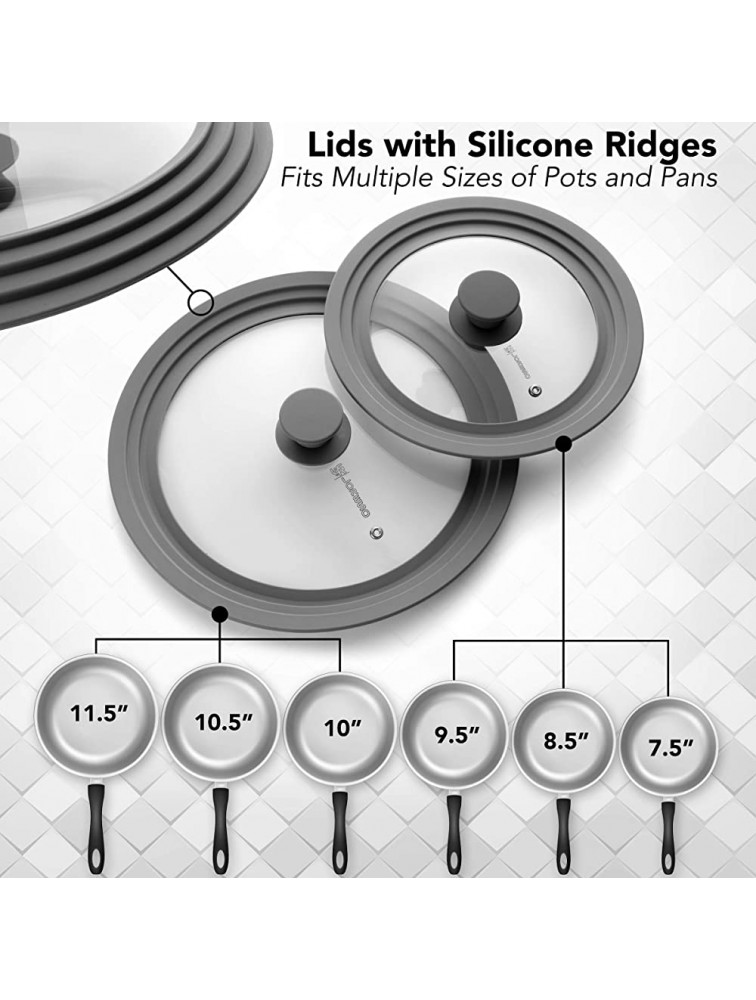 LORESO Silicone Glass Lid Grey Pack of Two Universal Silicone Glass Lid for Pots Pans & Skillet 8 to 11 Inches Tempered Glass Lid Steam Vent Food Safe Silicone Cool-Touch Handle & Dishwasher safe - BI93ZZ7ZR