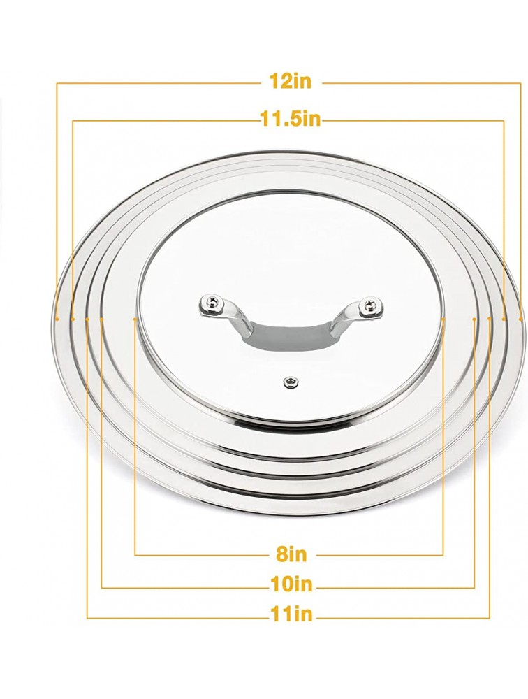 WishDirect Universal Pans Pots Lid Cover Fit All 7 Inch to 12 Inch Pots Pans Woks Stainless Steel and Glass Lid with Heat Resistant Knob - BV1TVN1BM