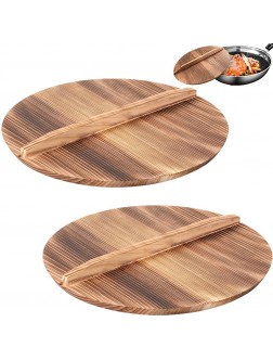 ZOOFOX Set of 2 Natural Wooden Wok Lid Cover 14" Wooden Handmade Lid for Wok Anti-Overflow Healthy and Eco-friendly Fir Wood Pot cover - BTC8475KU