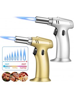 2 Pack Butane Torch Refillable Kitchen Torch Lighter Fit All Butane Tanks Blow Torch with Safety Lock and Adjustable Flame forDesserts Creme Brulee BBQ and BakingButane Gas Not Included - B8KKTE2IC