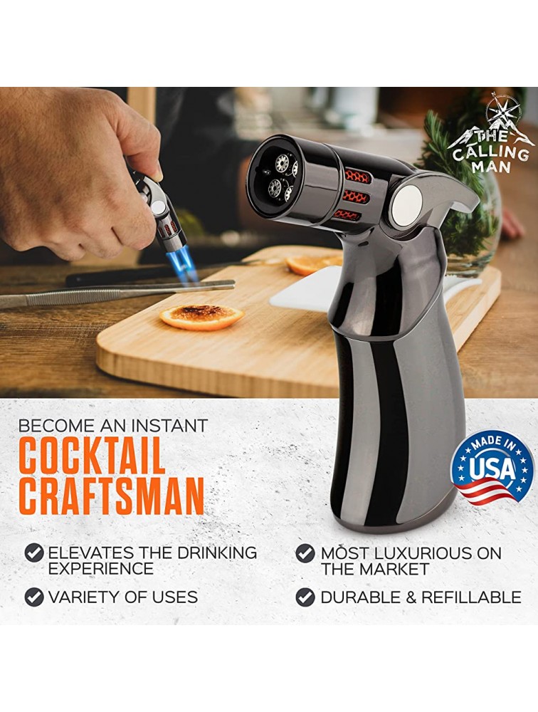 Active Kitchen 4 Flame Refillable Butane Hand Torch Lighter Smoked Cocktails Charcuterie Cocktails Bourbon Whiskey BBQ Desserts | Culinary Kitchen Blow Torch use with The Calling Man Cocktail Smoker - BGM7QKJ3Y