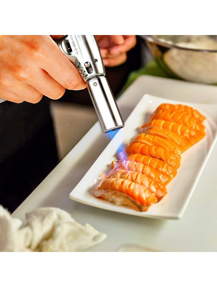 BEST CULINARY TORCH Chef Torch for Cooking Crème Brulee Aluminum Hand Butane Kitchen Torch Blow Torch with Adjustable Flame Cooking Torch Perfect for Baking BBQs Crafts + Recipe eBook - BLJBYZDKN