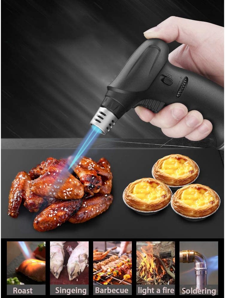 Blow Torch with Safety Lock Refillable Butane Gas Torch Lighter Adjustment Flame Lighter for Soldering BBQ Kitchen Cooking Baking and Desserts. Butane Gas not Included Black - BYLSC3X5B