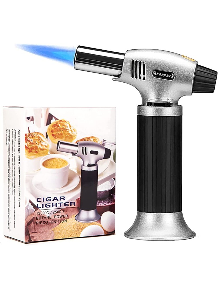 Butane Torch Arespark Kitchen Culinary Blow Torch Head Chef Cooking Torch Adjustable Flame Lighter for Baking Pastries Desserts Picnic Camping Brazing Soldering Welding Gas Not Include - BF15Z3CJS