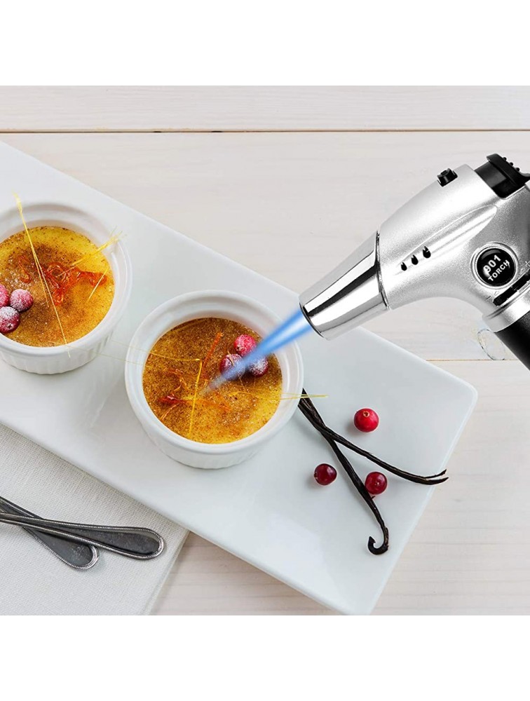 Butane Torch Cooking Torch Refillable Culinary Torch with Safety Lock Adjustable Flame Mini Blow Torch Lighter for Crafts Cooking BBQ Baking Brulee Creme Christmas Gift Silver - B23U7780S