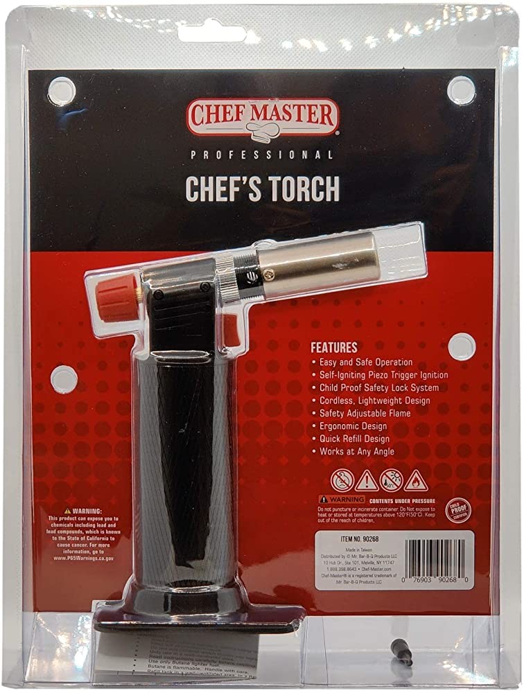 Chef Master 90268 Chef's Cooking Torch | Kitchen Blow Torch | Adjustable Flame | Self-Igniting Piezo Trigger Ignition | Easy and Safe Operation | Quick Refill | Ergonomic Design - BMRMGPDHV