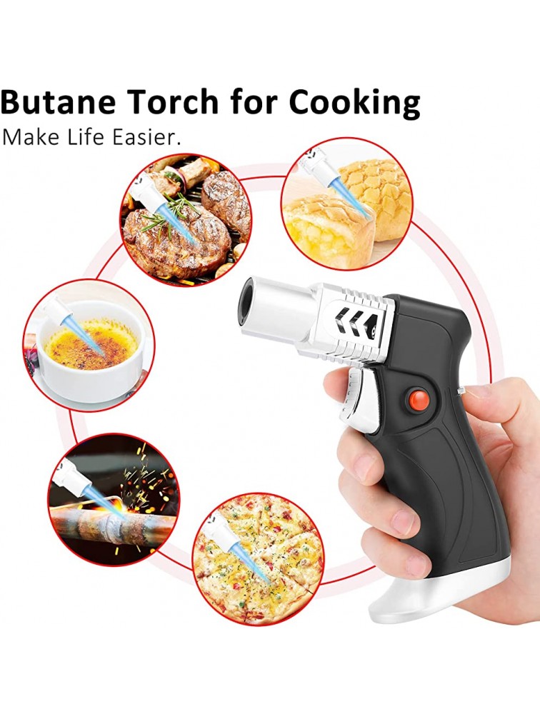 CORKAS Butane Torch Professional Refillable Kitchen Cooking Torch One-Hand Blow Torch with Adjustable Flame Mini Torch for Desserts Creme Brulee BBQ and Baking Black Butane Fuel Not Included - B9ZU0O78F