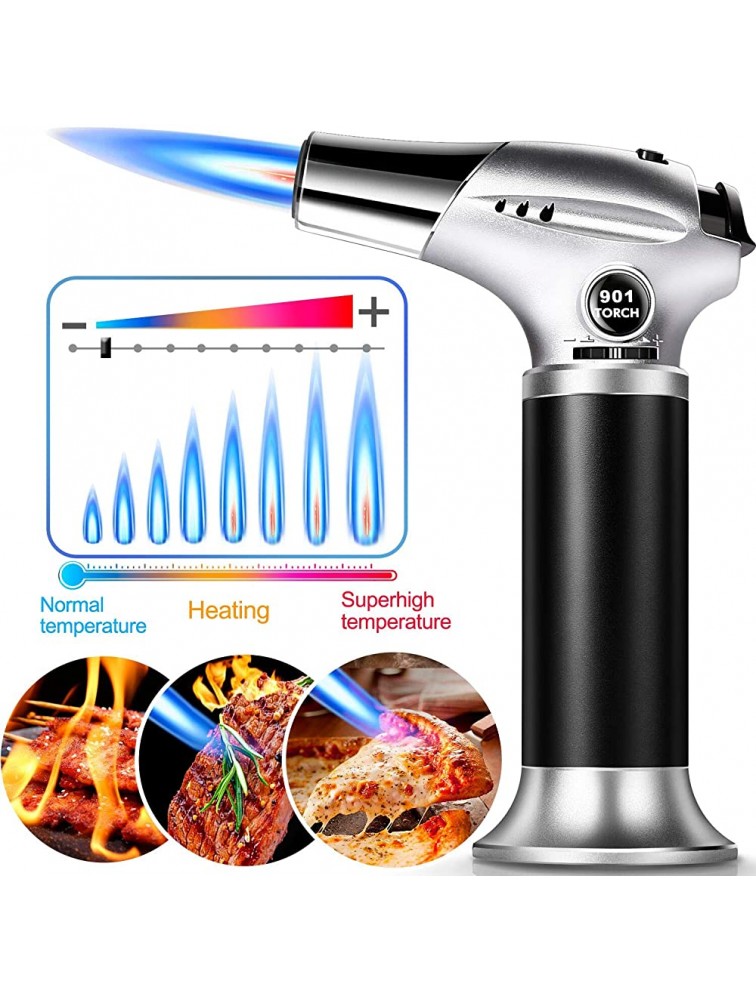 Culinary Butane Torch Kitchen Refillable Butane Blow Torch with Safety Lock and Adjustable Flame for Crafts Cooking BBQ Baking Brulee Creme Desserts DIY Soldering Butane Gas Not Included - BBJC2SD5J