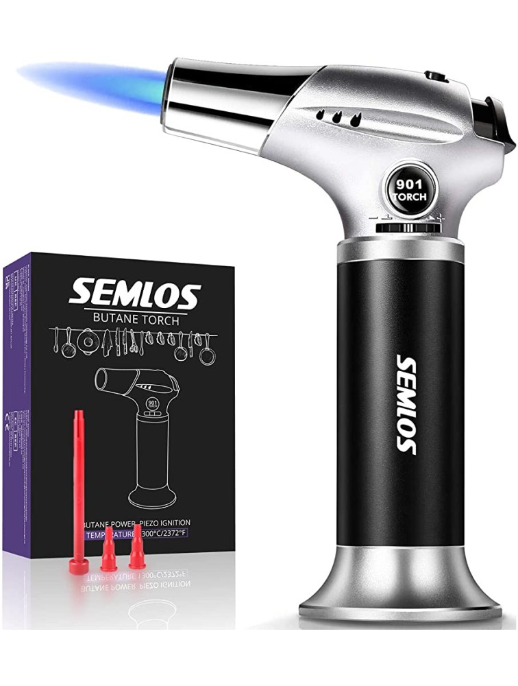 Semlos Butane Torch Refillable Blow Torches with One-handed Operation Safety Lock Adjustable Flame Fit All Butane Tanks Kitchen Culinary Torch for Cooking Baking Creme Brulee - BUVSDMETW