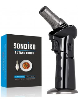 Sondiko Butane torch  Professional kitchen torch with Safety Lock Adjustable Flame Refillable Torch Lighter for Desserts Food Melting,Cooking BBQ and BakingButane Gas Not Included - B21LO8K0Y