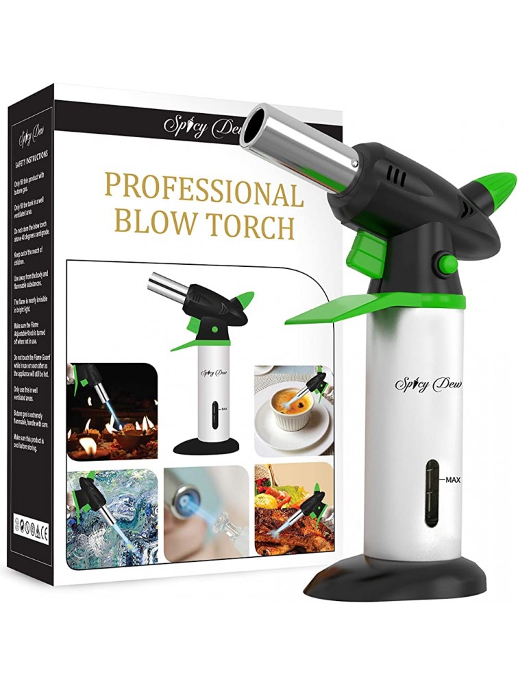 Spicy Dew Blow Torch Creme Brulee Torch Refillable Professional Chefs Culinary Kitchen Torch with Safety Lock and Adjustable Flame Micro Butane Torch with Fuel Gauge Cooking Food Torch - BPHBN9UEJ