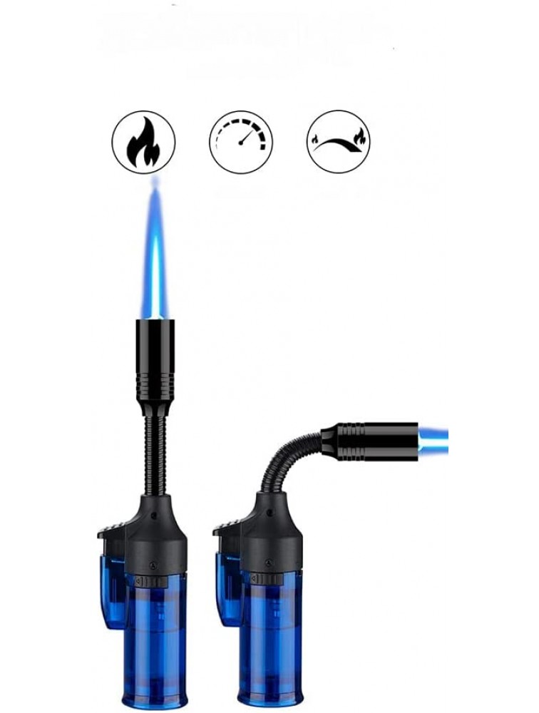 Torch Lighter 360° Rotation Adjustable Single Jet Flame Flexible Refillable Lighter for Hob Stove Oven Fireplace Grills BBQ Outdoor Butane No Included Blue,One Size - BBIZTD01R