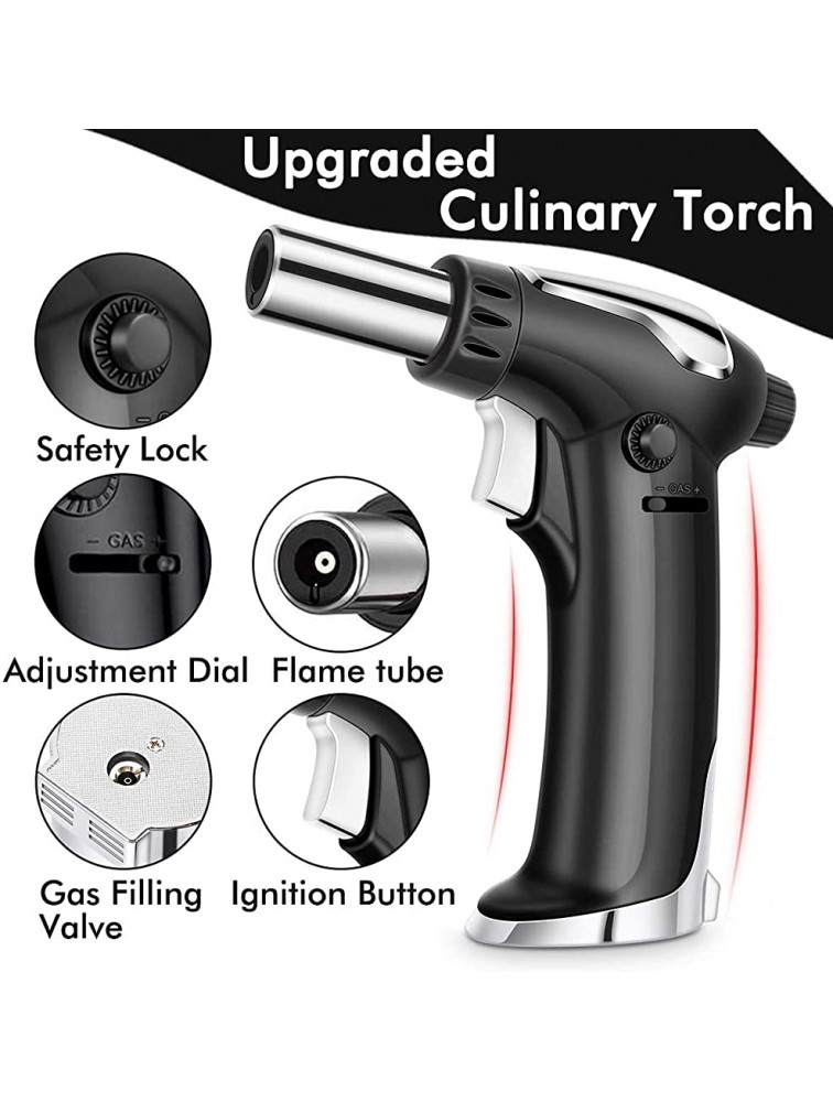 Vimzone Butane Torch Blow Torch Refillable Kitchen Culinary Torch Lighter with Lock and Adjustable Flame for BBQ Baking Brulee Creme and DessertsButane Gas Not Included Black - B7HYHKI4W