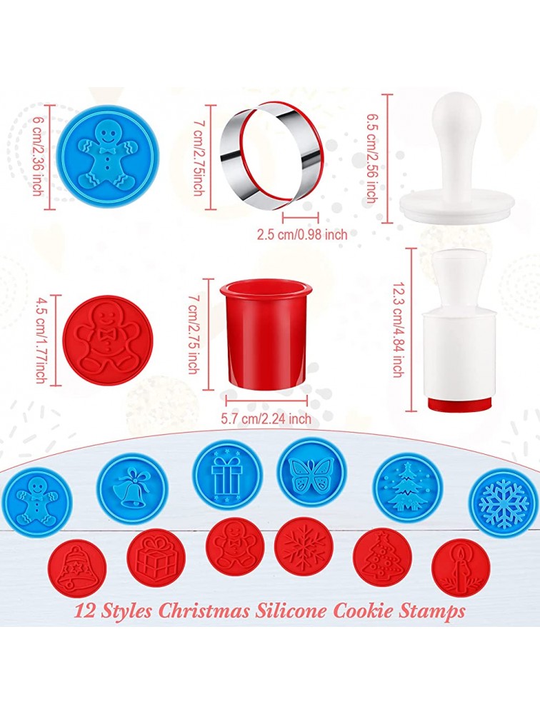 12 Pieces Cookie Stamps Christmas Silicone Cookie Stamps for Baking Homemade Christmas Cookies Stamps Set with 2 Cookie Cutters and 2 Plastic Press for Baking Christmas Cookies Embossing Mold 2 Set - B9NY5IH4A