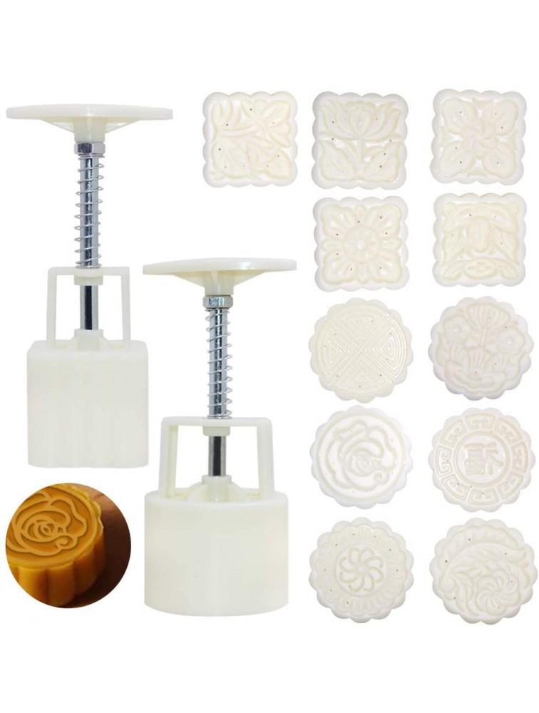 2 Sets Mooncake Mold Press with 11 Stamps SENHAI Round Flower and Square Flower Decoration Tools for Baking DIY Cake Cookie Biscuit Desser - B9MKFJD0N