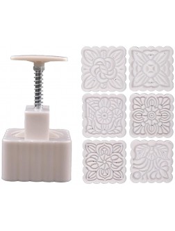 250g Mooncake Mold with 6pcs Square Flower Stamps Hand Press Moon Cake Pastry Mould DIY Bakeware Mid-autumn Festival baking tools for kids - B9WG8TMZA
