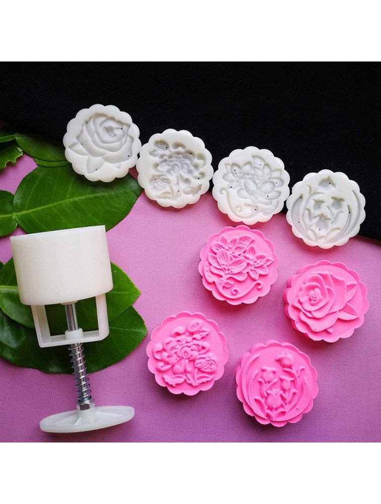 75g Barrel Mooncake Mold with 4 Flower Stamps Cookie Cutter Green Bean Pastry - B44OTF2Q2
