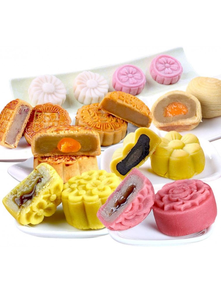 75g Barrel Mooncake Mold with 4 Flower Stamps Cookie Cutter Green Bean Pastry - B44OTF2Q2