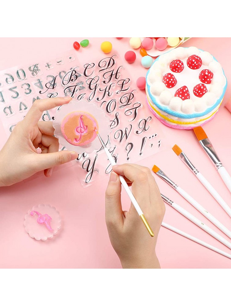Alphabet Cake Stamp Tool Fondant Cake Cookie Biscuit Stamp Mold Set Letter Number Clear Stamps Cutter 2 Acrylic Stamping Blocks 6 Cake Brushes for Christmas Party DIY Baking - BO36ZDV7G