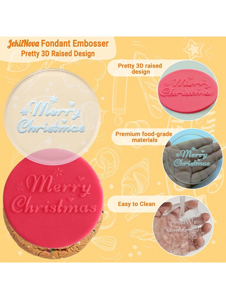 Christmas Fondant Embosser Premium 3D Raised Design Thanksgiving Cookie Stamp Clear Round Fondant Stamp for Cookies Cupcakes Biscuits Sugarpaste Fondant Topper Cookie Debosser - BQDC2DU96