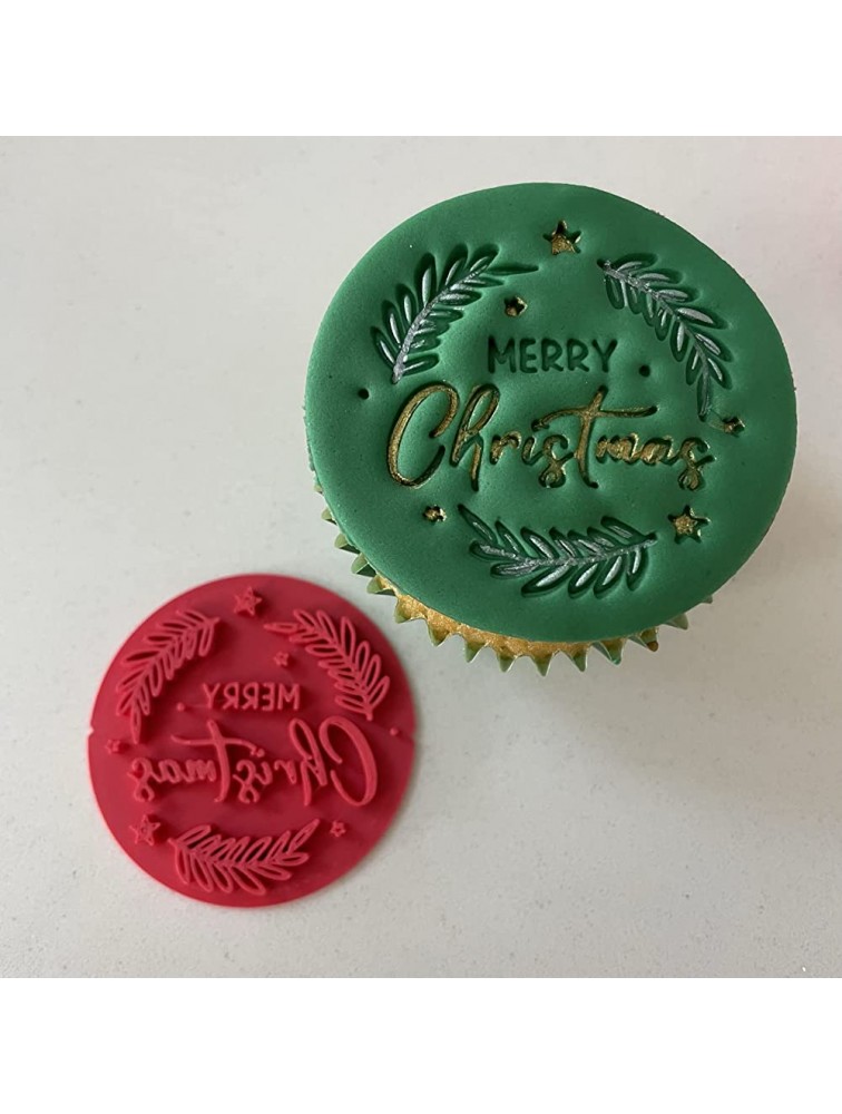 Merry Christmas Wreath Embosser Stamp for Fondant Icing Cupcake Cake Decoration - B0R24RYFE