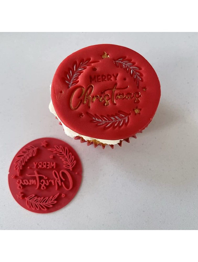 Merry Christmas Wreath Embosser Stamp for Fondant Icing Cupcake Cake Decoration - B0R24RYFE