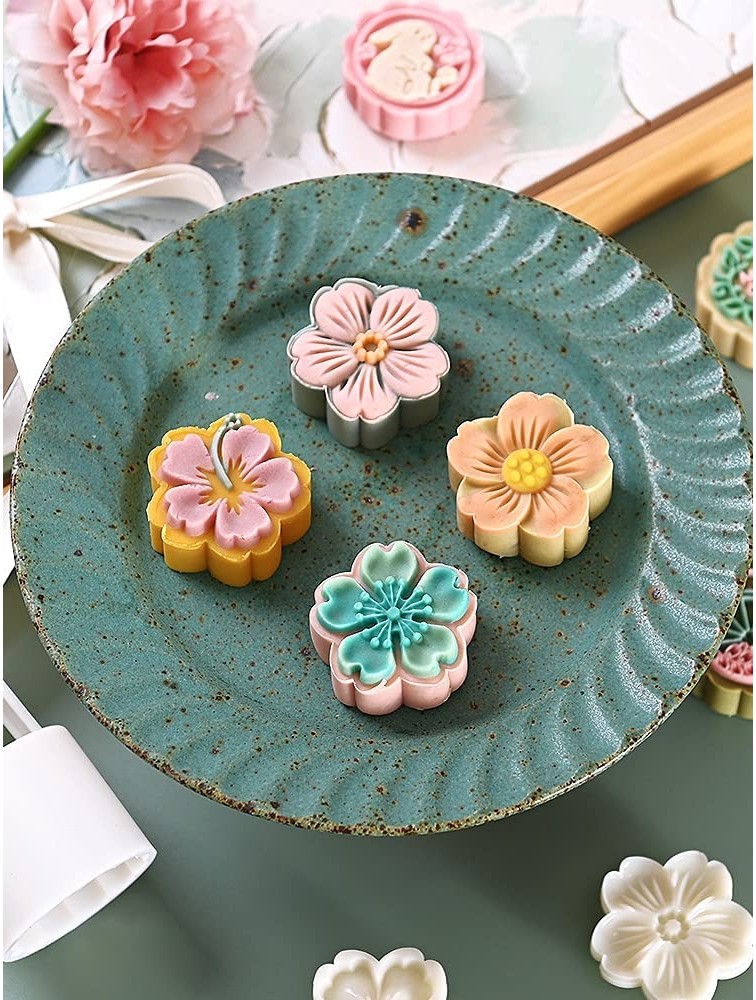 Moon Cake Mold Chinese Mooncake Mid-Autumn Festival Cookie Stamp 4 Pcs Mode Desserts Fodant Gift DIY Mung Bean Cake Moon Cake Mold 4 - BFAD1Z0QW