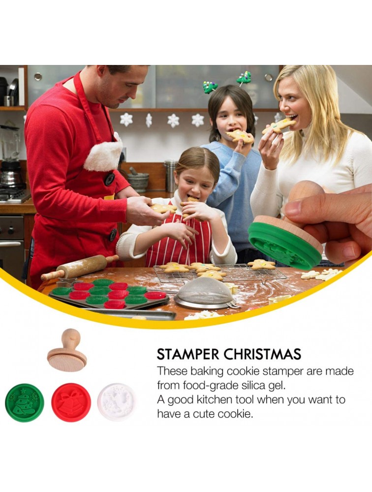 TOYANDONA Silicone Cookie Stamps Christmas Pattern Heat Resistant Wood Handle Press DIY Biscuit Stamps Cake Molds for Baking Decoration - BVA2ZR66D