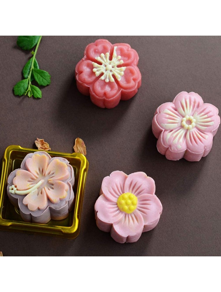 Ylskmu Moon Cake Mold Set 4pcs 50g Cookie Stamps Cherry Blossom Floral Mid Autumn Festival DIY Hand Press Cookie Dessert Cutter Pastry Decoration Flower Impressions Tool Mooncake Maker 50g - BRR561ULY