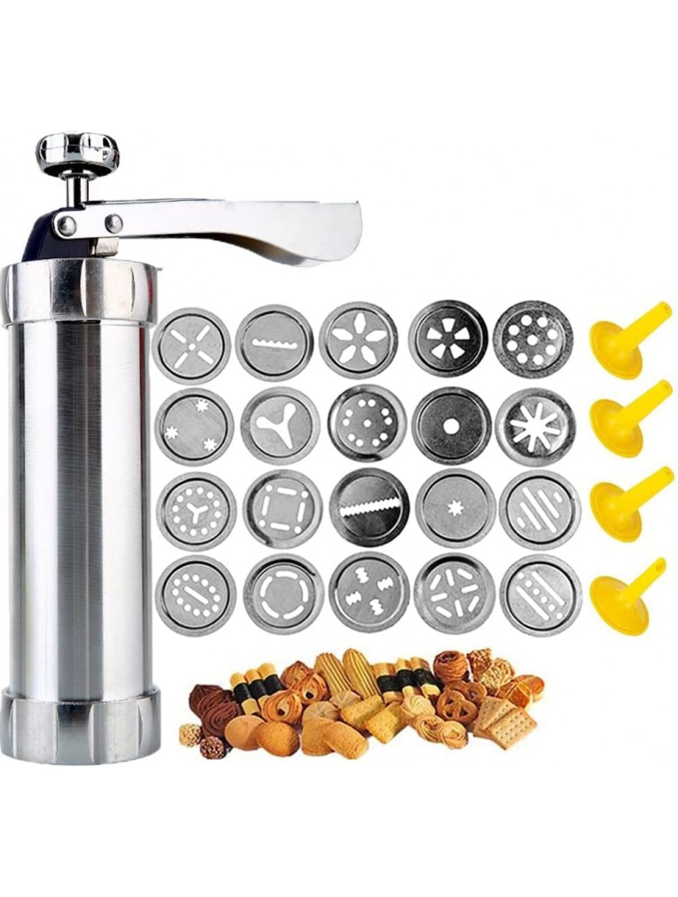 Biscuit Press Set Food Grade Aluminum Alloy Biscuit Machine Biscuit Press Set with 20 Disc Cookie Mold and 8 Icing Nozzles DIY Biscuit and Decorative Tips - BB13KR3P9