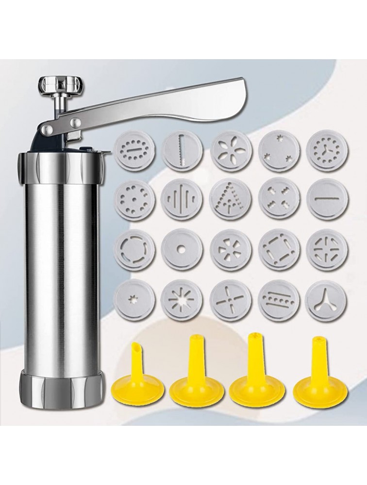 Cookie Press Gun Cookie Mold Stainless Steel Cookie Press Discs with 20 Cookie Mold Discs and 4 Piping Nozzles Suitable for DIY Biscuit Maker and Decoration Cake Decorating Tool - BV8MSWDIE