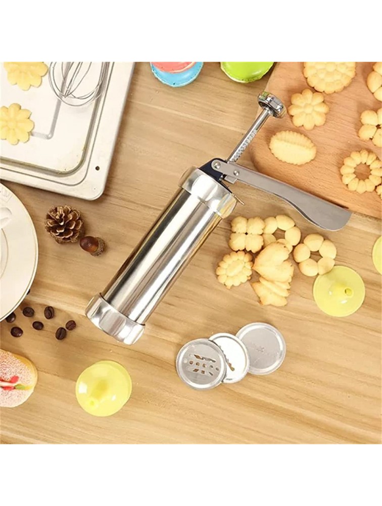 Cookie Press Gun Set,Stainless Steel Icing Decoration Press Gun Kit with 20 Cookie Mold Discs and 4 Icing Nozzles for Home DIY,Biscuit Maker and Decoration,Silver - BQE4CMUCF