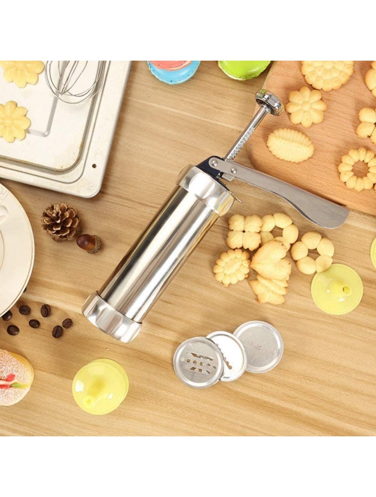 Cookie Press Kit Metal Biscuit Set Food Grade Biscuit Set With 20 Slices and 4 Icing Tips Easy to Bake Easy to Live Silver - BJTY870HC