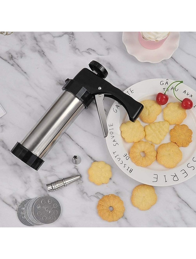 HJOHN Cookie Press,Stainless Steel Biscuit Press Cookie Gun Set,with 8 Stainless Steel Cookie Discs and 8 nozzles for DIY Biscuit Maker and Decoration - BARBCZCML