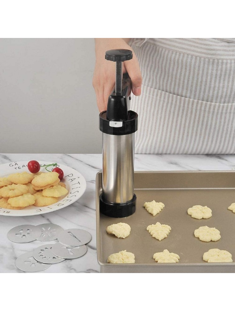 HJOHN Cookie Press,Stainless Steel Biscuit Press Cookie Gun Set,with 8 Stainless Steel Cookie Discs and 8 nozzles for DIY Biscuit Maker and Decoration - BARBCZCML