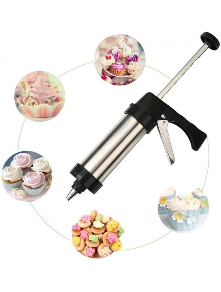 Houchu 22Pcs Set Cookie Press Gun Stainless Steel Cookie Press Multi Pattern Cake Decoration Press Molds with 13 Blades 8 Piping Nozzles Biscuit Pastry Maker Baking Tool - B6QI31D35