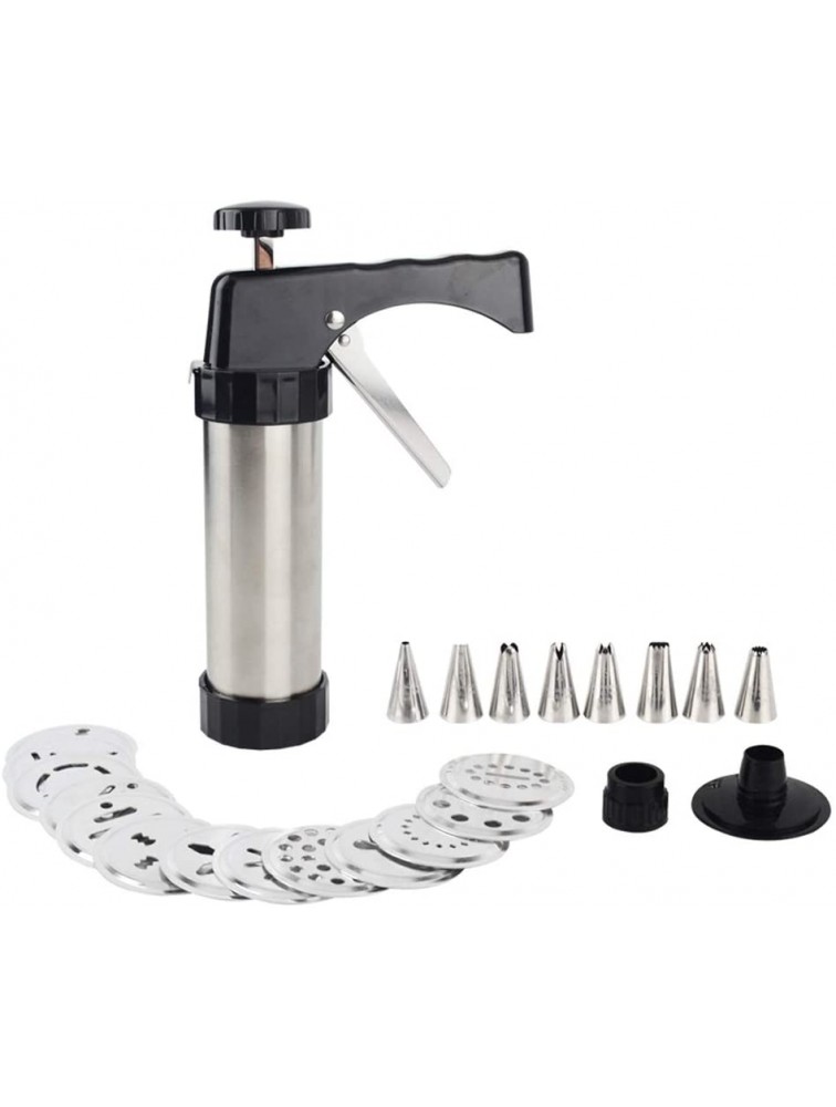 Houchu 22Pcs Set Cookie Press Gun Stainless Steel Cookie Press Multi Pattern Cake Decoration Press Molds with 13 Blades 8 Piping Nozzles Biscuit Pastry Maker Baking Tool - B6QI31D35