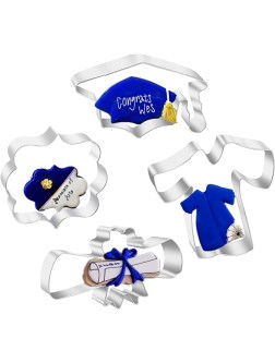 4 Pieces Graduation Cookie Cutters Stainless Steel Molds Graduation Cap Gown Diploma Medallion Shapes for High School College Parties - B5V287HHI