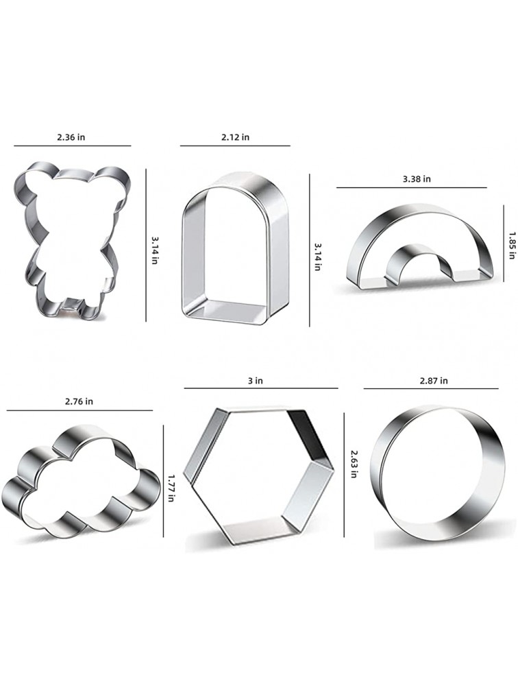 6 PCS Arch Door Rainbow Circle Cloud Hexagon Bear Cookie Cutters Set Geometry Stainless Steel Biscuit Cutter - BT0HUY6GS