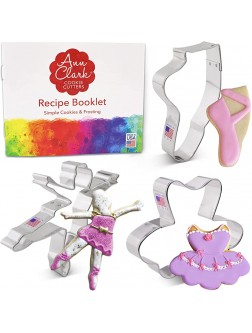 Ann Clark Cookie Cutters 3-Piece Ballet Dance Cookie Cutter Set with Recipe Booklet Ballerina Tutu and Ballet Shoe - BLGJKVIYE