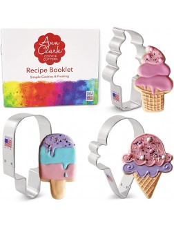 Ann Clark Cookie Cutters 3-Piece Ice Cream Cookie Cutter Set with Recipe Booklet Popsicle Hard and Soft Ice Cream Cone - BQ16LIXMU