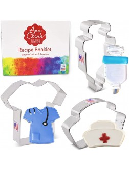 Ann Clark Cookie Cutters 3 Piece Nurse Cookie Cutter Set with Recipe Booklet Nurse Cap Scrub and Syringe - BGCF8LO3A
