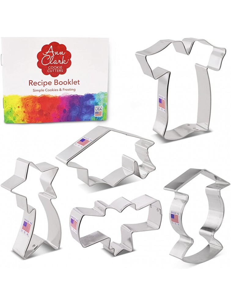 Ann Clark Cookie Cutters 5-Piece Graduation Cookie Cutter Set with Recipe Booklet Graduation Cap Gown Diploma Graduate and Shooting Star - B9T9FG5G5