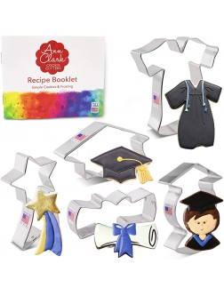 Ann Clark Cookie Cutters 5-Piece Graduation Cookie Cutter Set with Recipe Booklet Graduation Cap Gown Diploma Graduate and Shooting Star - B9T9FG5G5