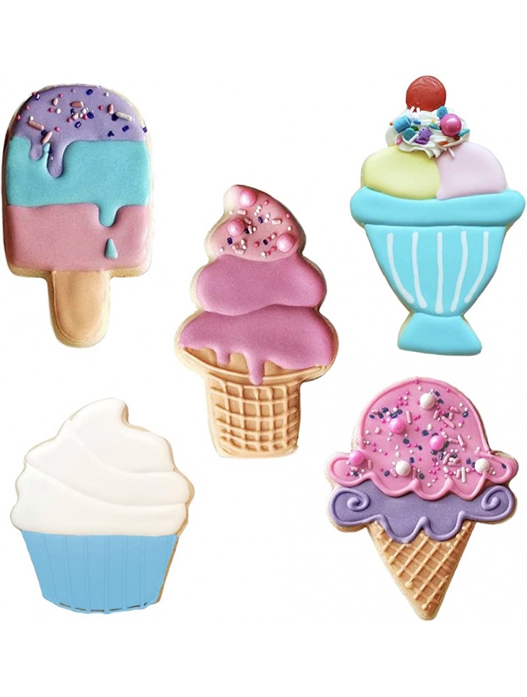 Ann Clark Cookie Cutters 5-Piece Ice Cream and Sweets Cookie Cutter Set with Recipe Booklet Ice Cream Cone Soft Serve Cone Popsicle Ice Cream Sundae - BWF81ABY7
