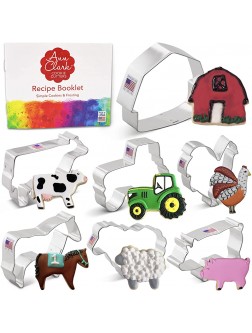 Ann Clark Cookie Cutters 7-Piece Farm Cookie Cutter Set with Recipe Booklet Rooster Cow Pig Lamb Horse Barn and Tractor - BBF5SV0K2