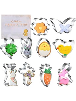 Cookie Cutters Easter Cookie Cutter 10 PCS Flower Butterfly Shamrock Clover Chick Carrot Egg Bunny Rabbite Cross Shapes Cookie Cutter - B0NKYI4P2